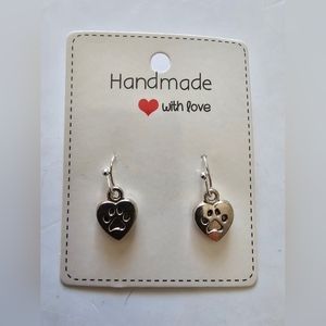 Small silver tone heart with paw print dangle earrings #doglovers #ilovemydog